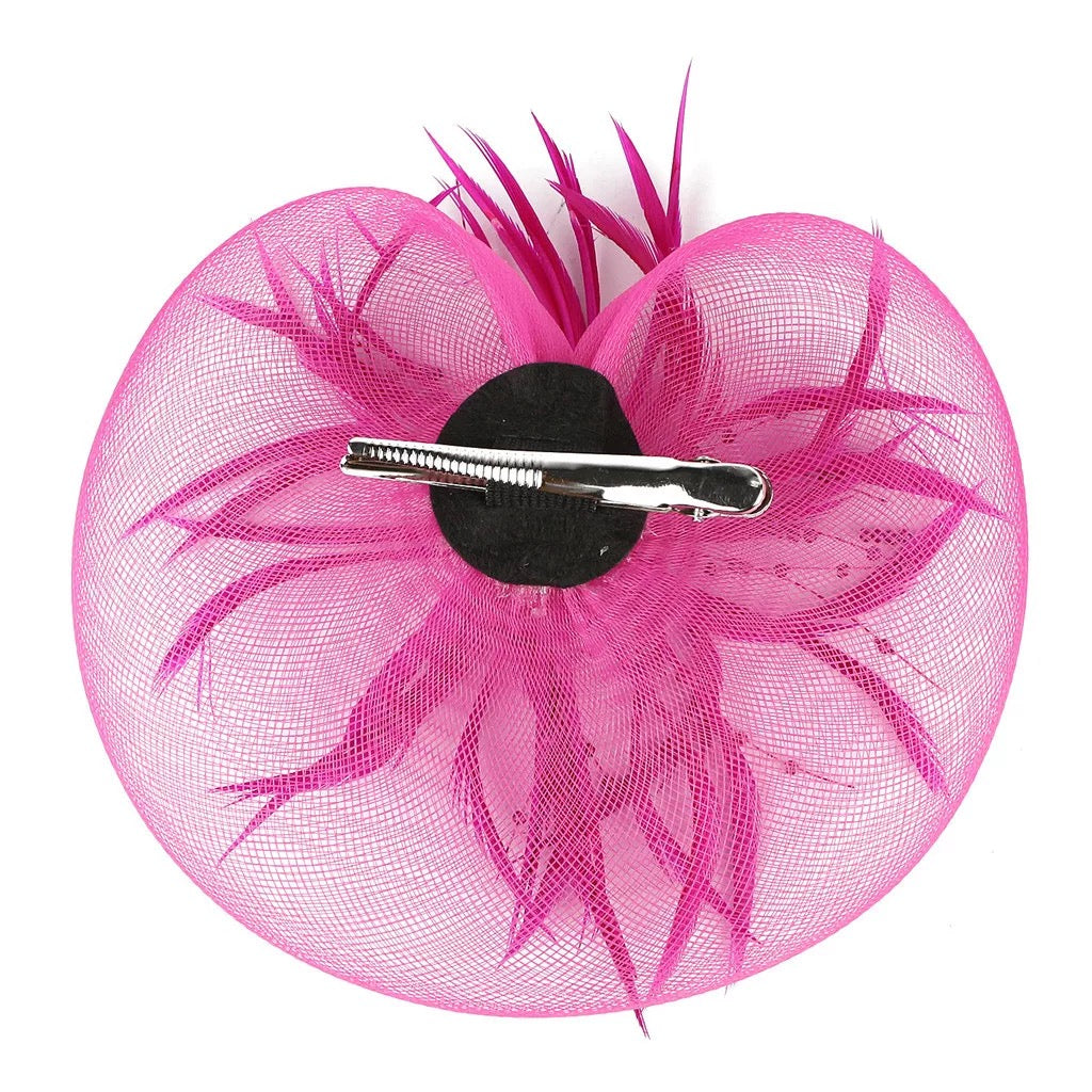 Crinoline and Feather Headband Fascinator - Cerise