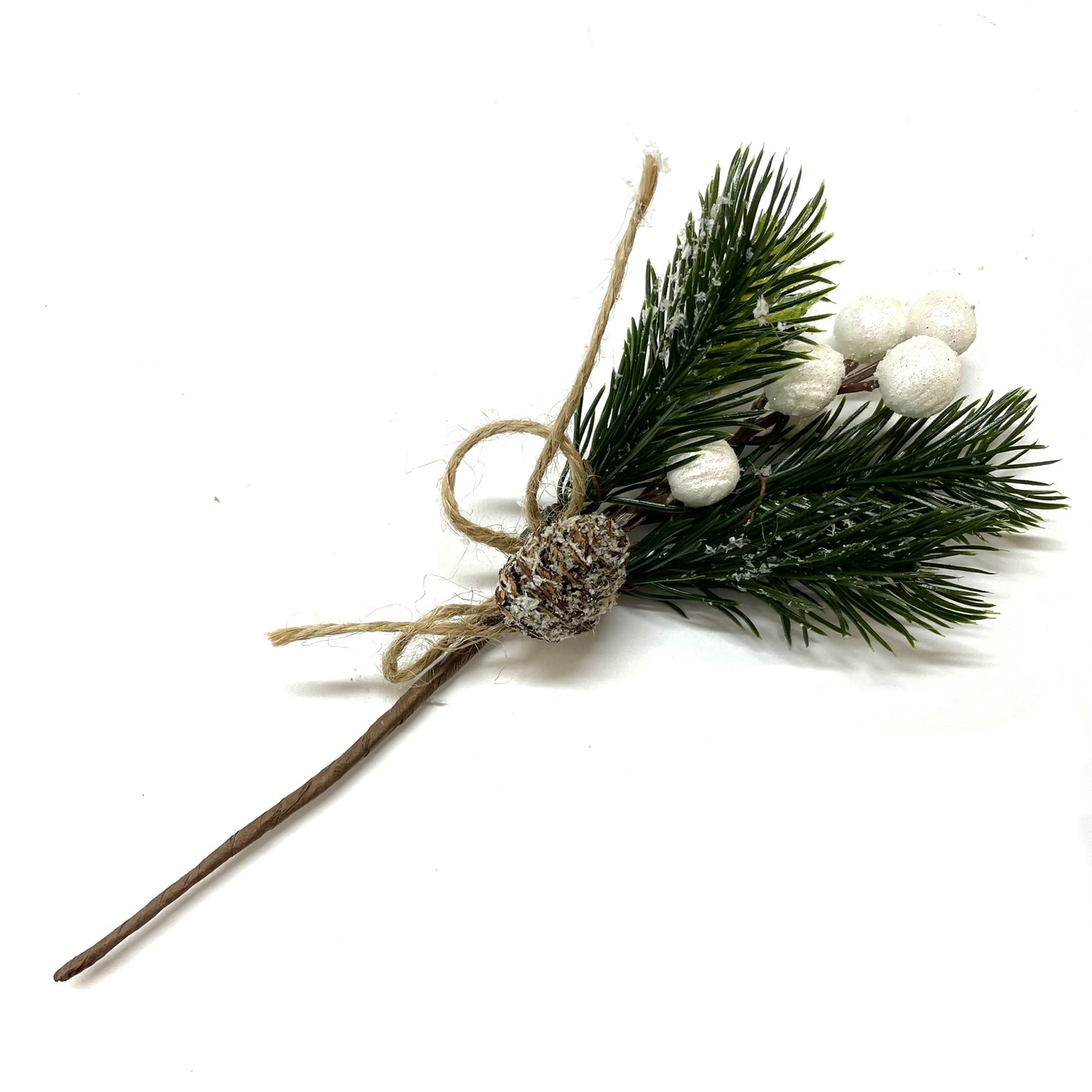 Festive Christmas Snow Forest Pine Cone & Holly Pick - White Berry