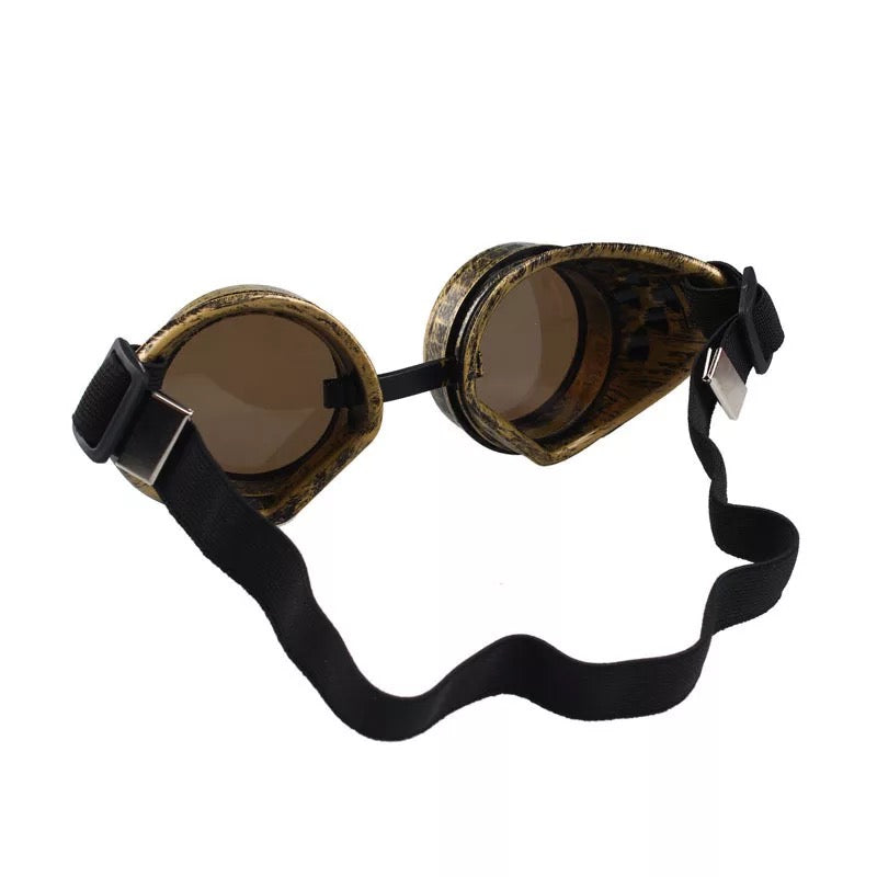 Heavy Metal Gothic Victorian Steampunk Motorcycle Goggle Glasses - Antique Gold