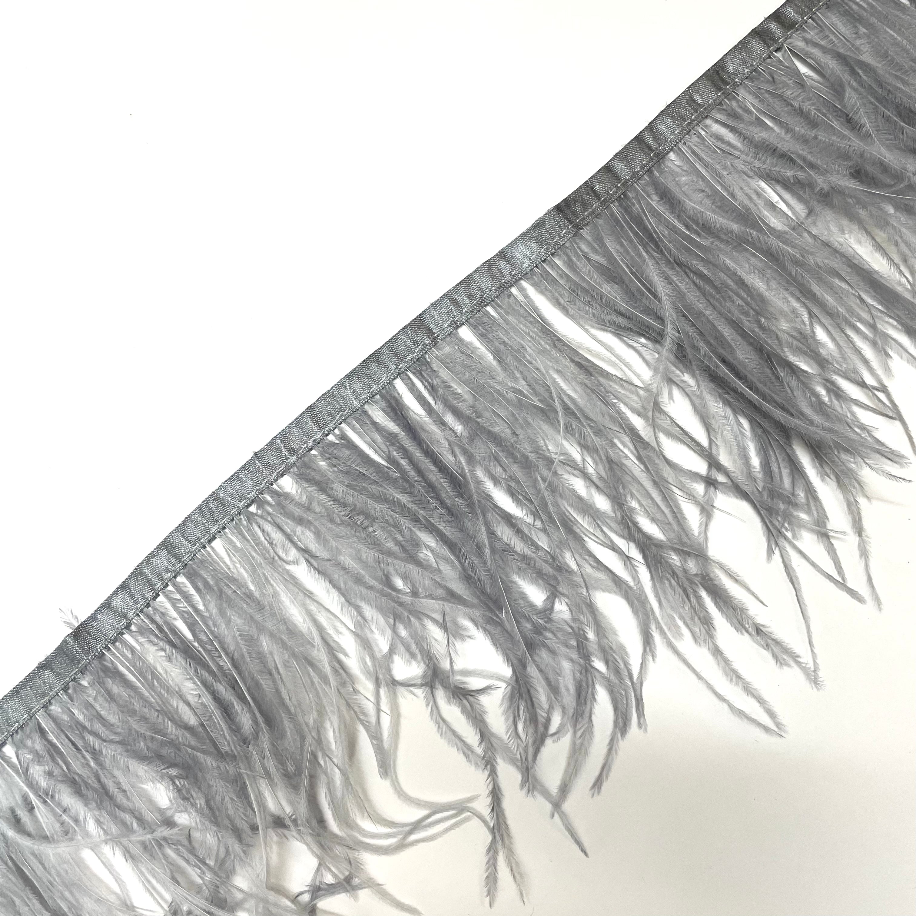Ostrich Feathers Strung per metre - Grey