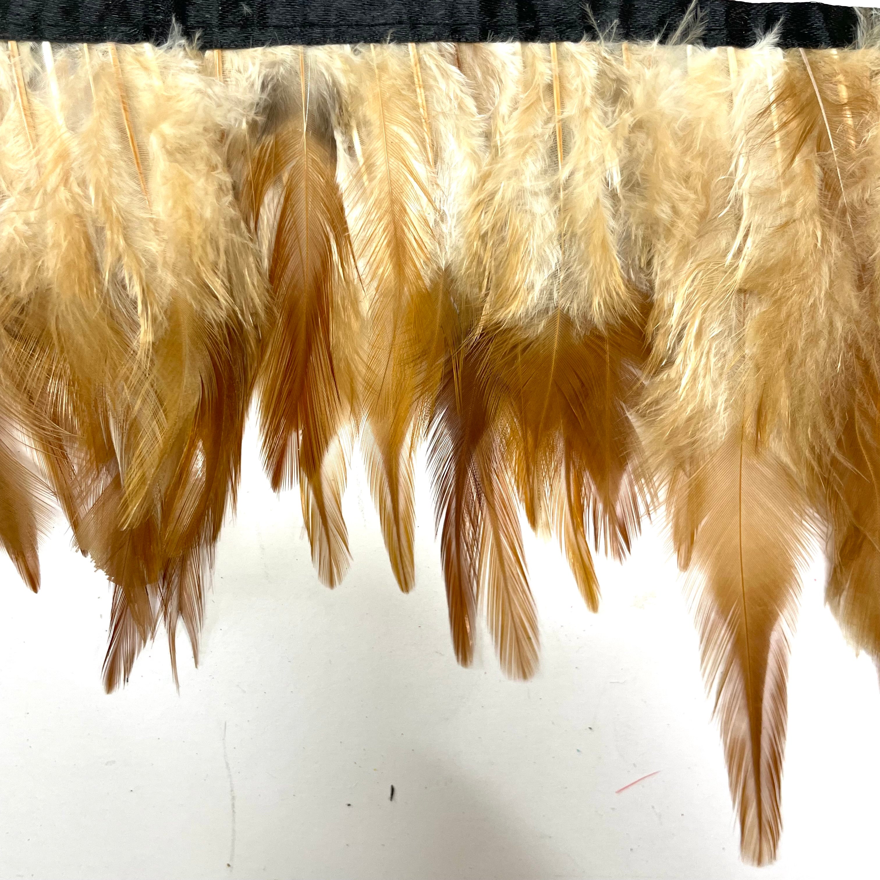 Hackle Saddle Rooster Feather RIBBON Strung per metre - Natural Orange