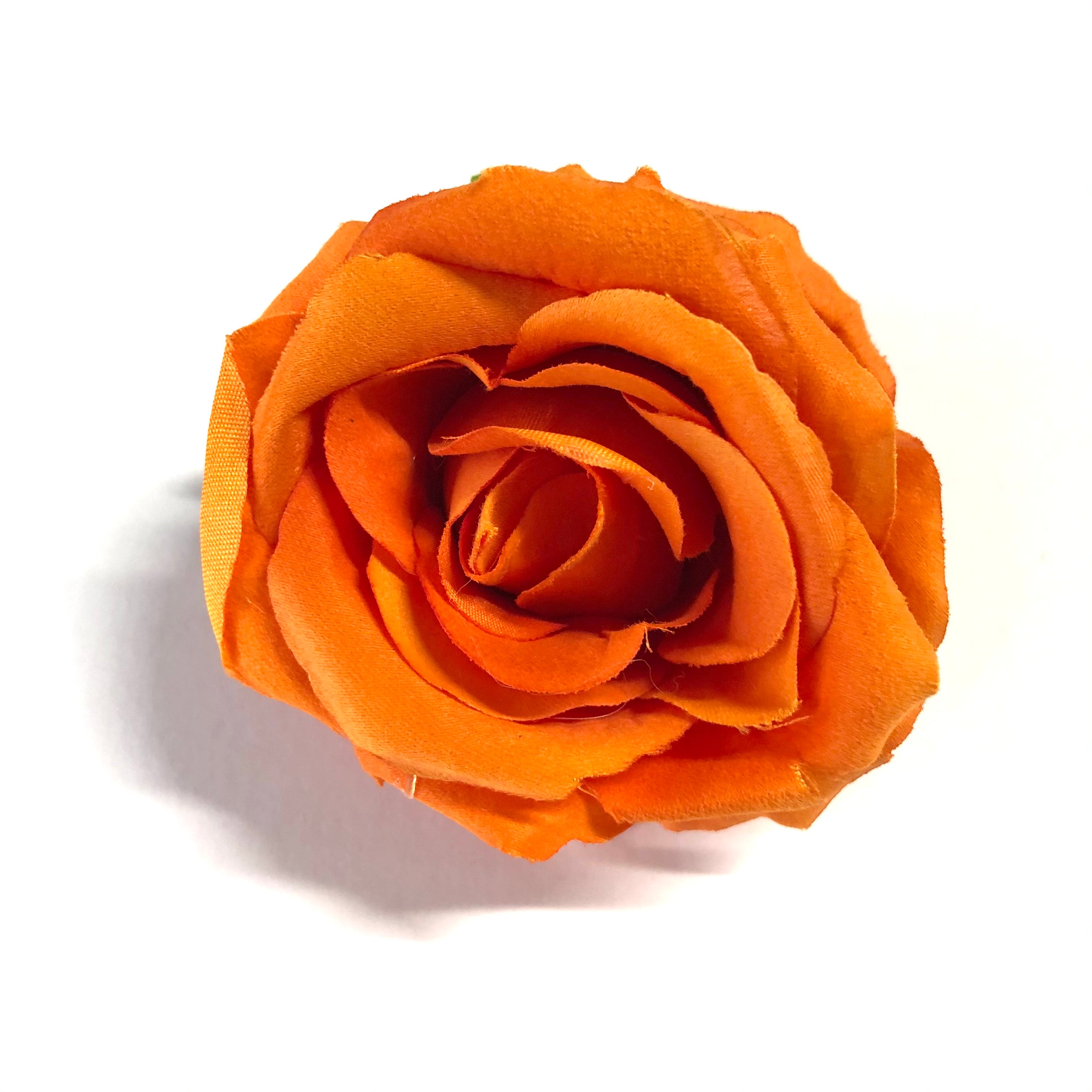 Artificial Silk Flower Head - Orange Rose Style 8 - 1pc