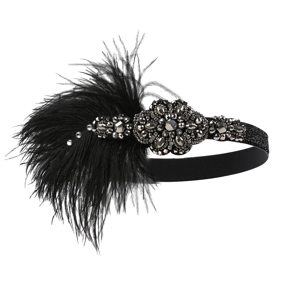 Great Gatsby 1920's Flapper Feather Headdress Fancy Dress - Black (Style 4)