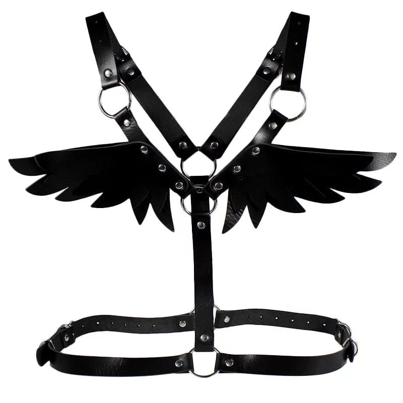 Victorian Cosplay Goth PU Leather Angel Wings Body Harness - Black (Style 9)