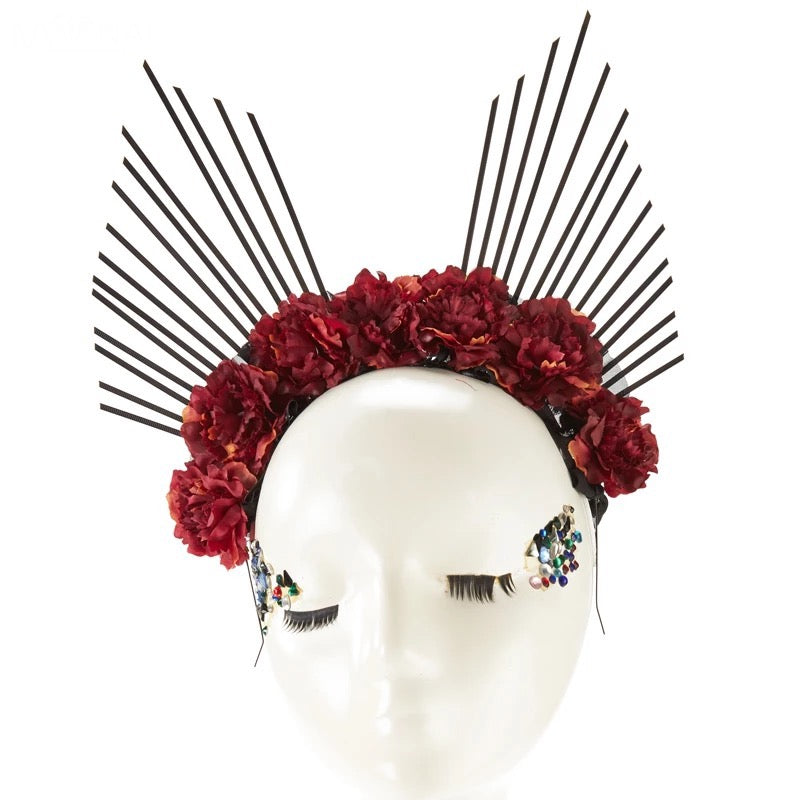 Goddess Spiked Halo Flower Crown Festival Headdress Headband - Black Spikes
