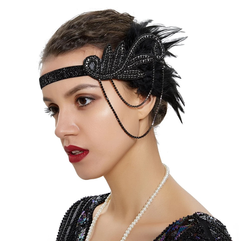 Great Gatsby 1920's Flapper Feather Headdress Fancy Dress - Black (Sty ...