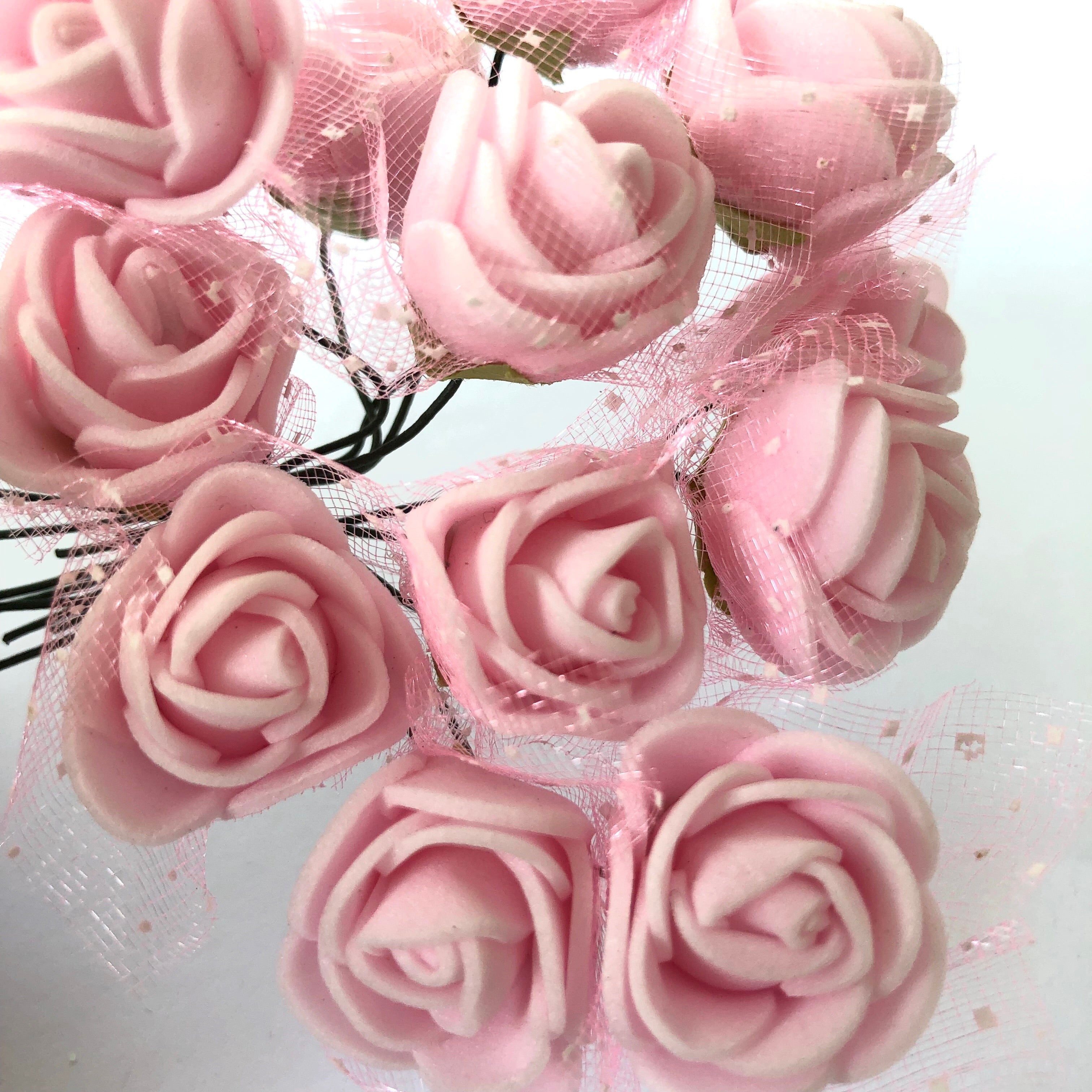Artificial Foam & Tulle Flower Pick Style 3 - Pink