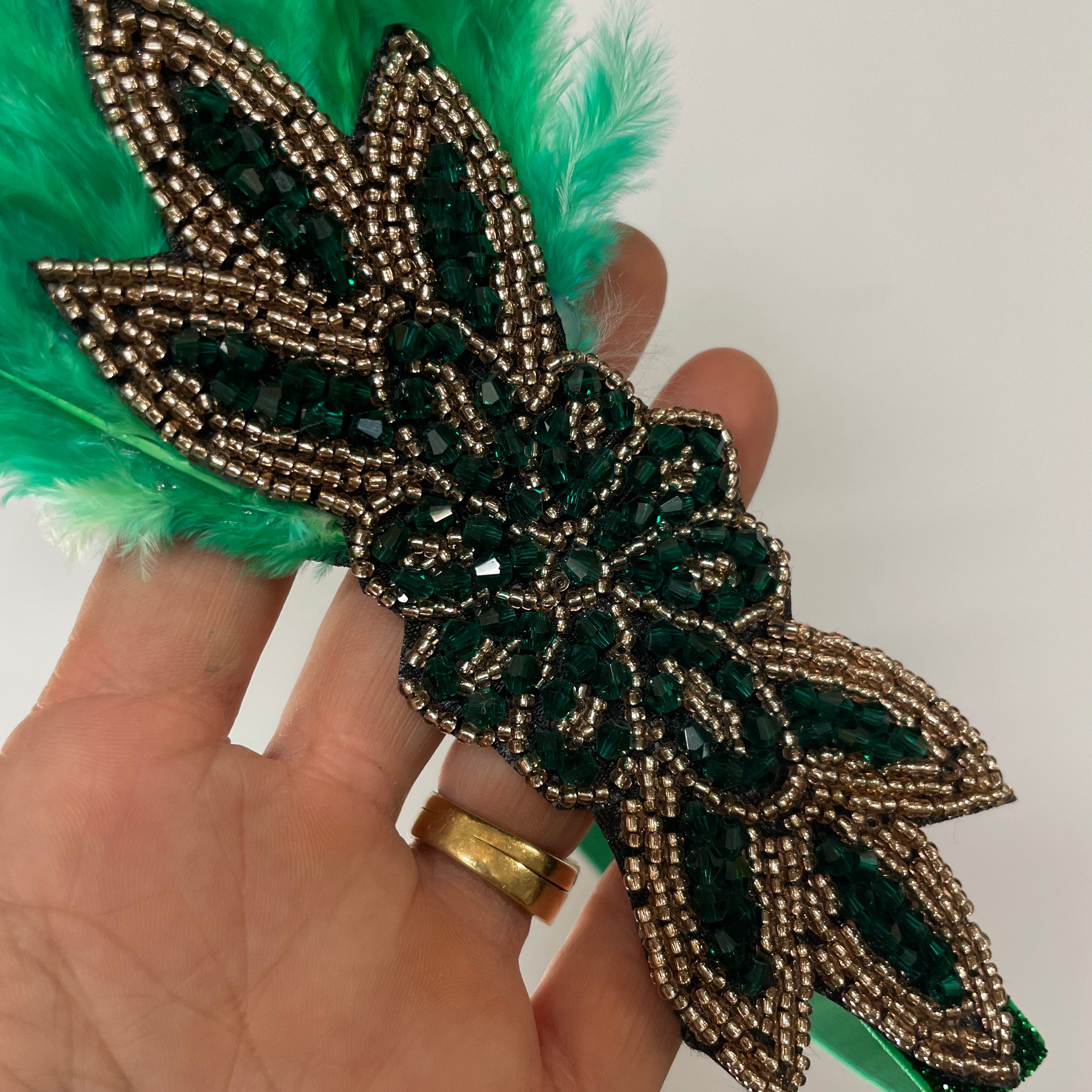 Great Gatsby 1920's Flapper Feather Headdress Fancy Dress - Emerald Green (Style 2)