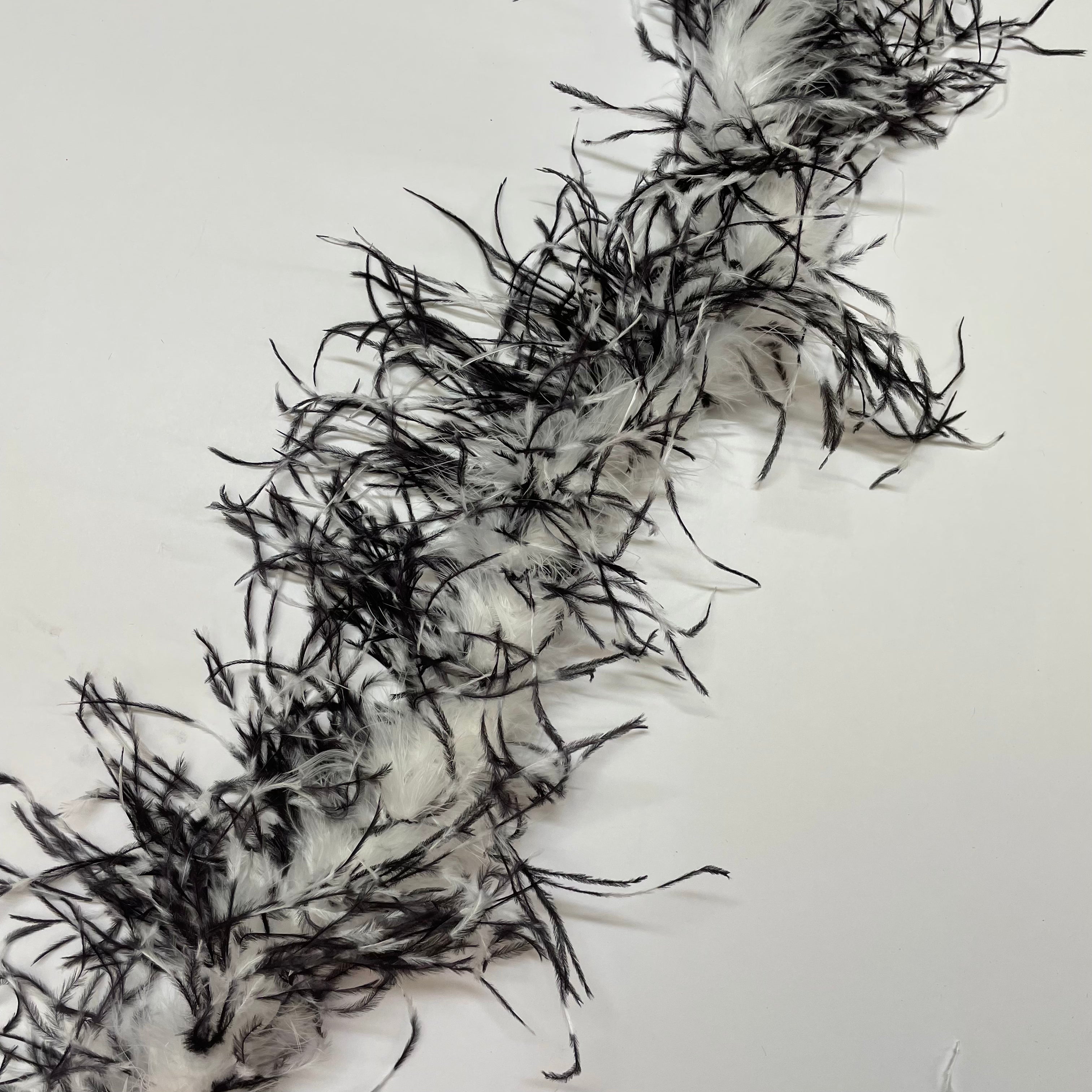 Ostrich & Marabou Feather Boa - Black & White (2ply)