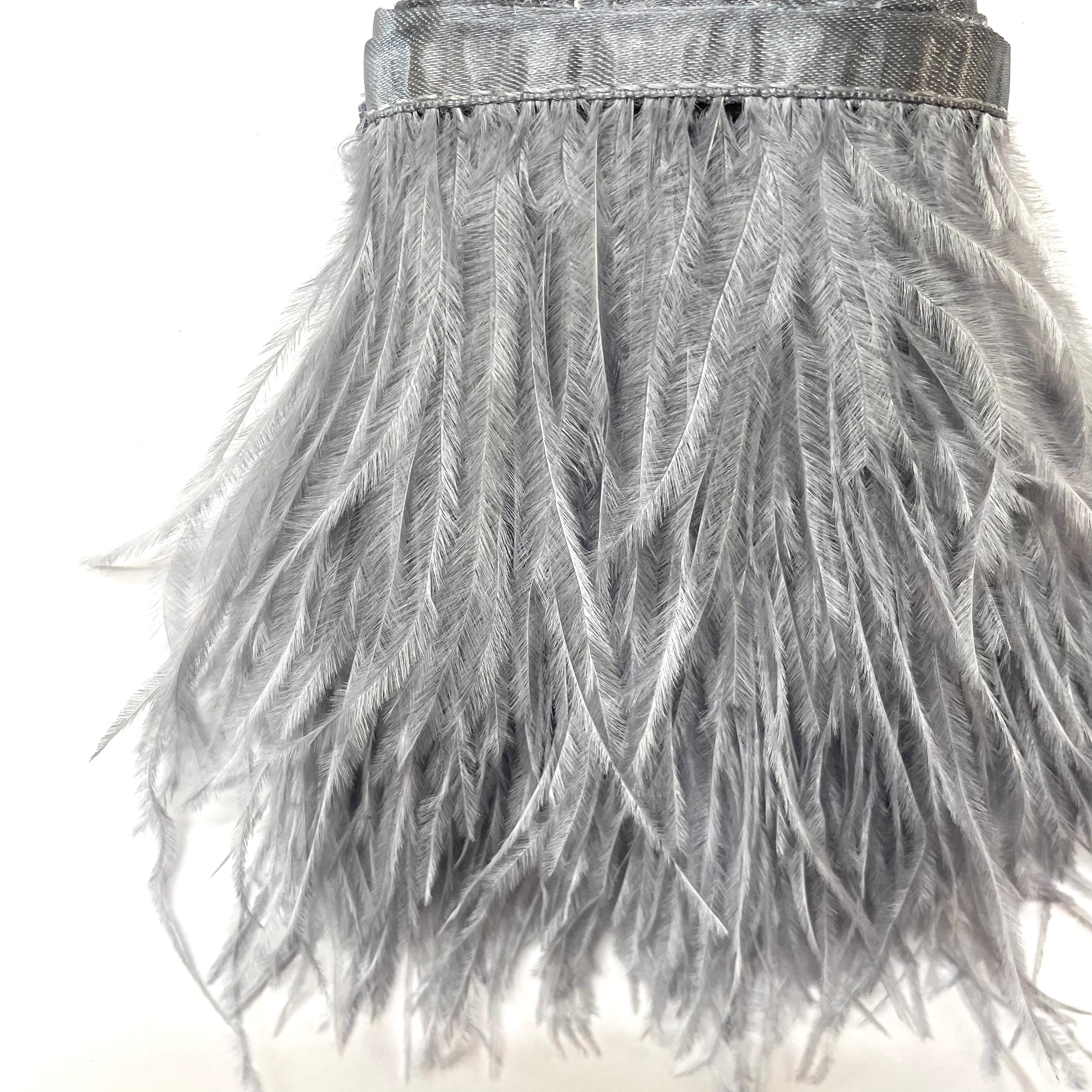 Ostrich Feathers Strung per metre - Grey