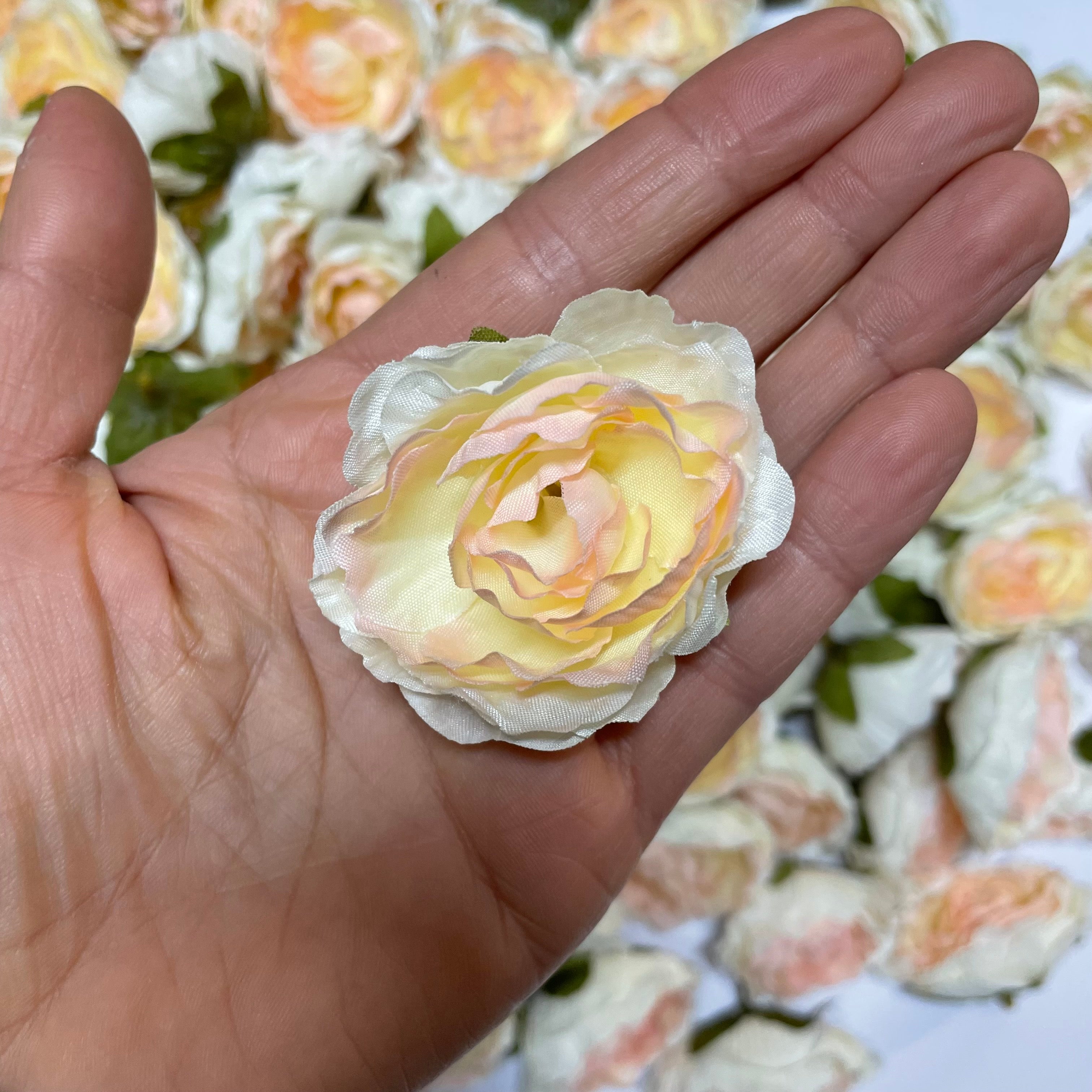 Artificial Flower Heads - Ivory Peach Rose Style 59 - 5 Pack