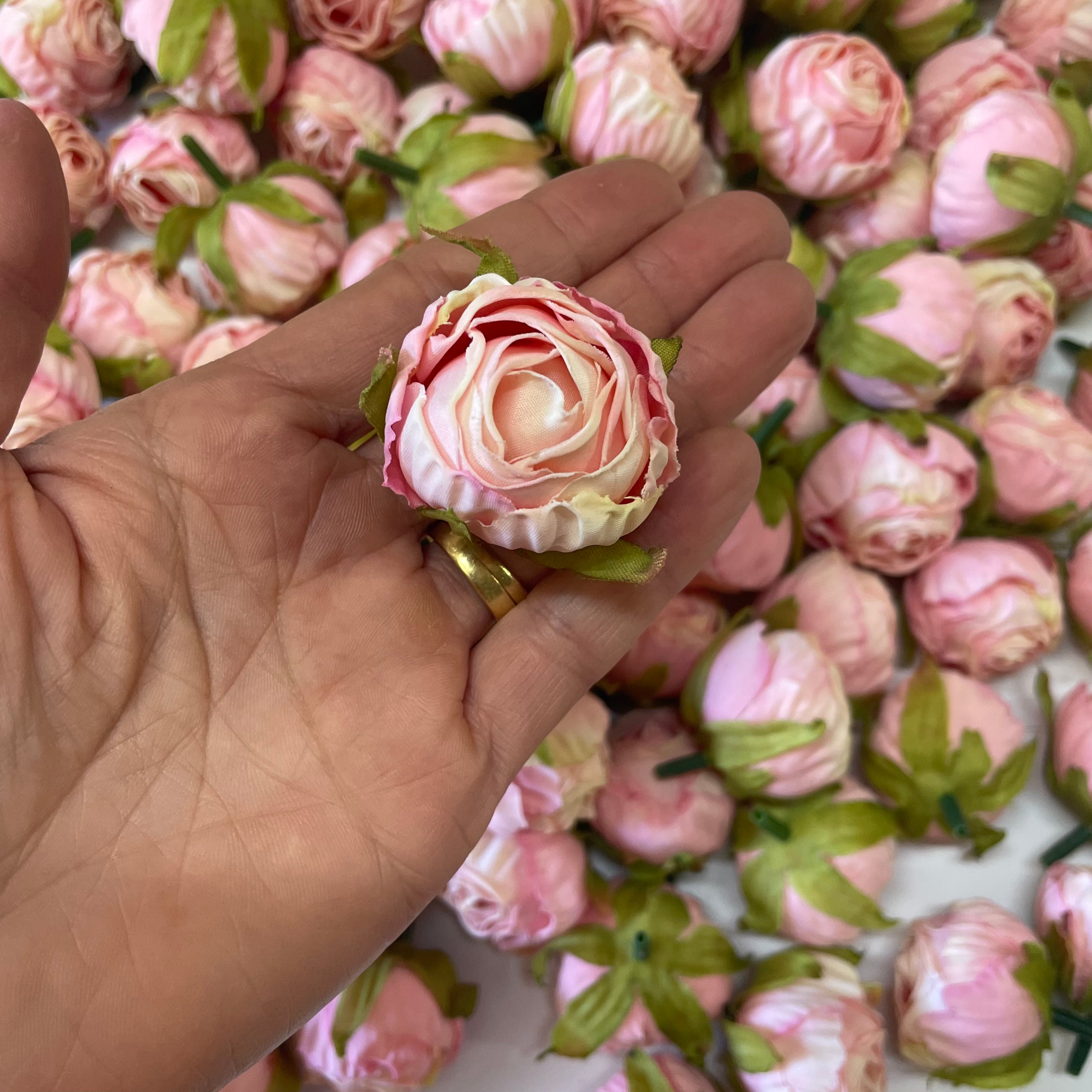 Artificial Silk Flower Heads - Light Pink Rose Bud Style 4 - 5 Pack