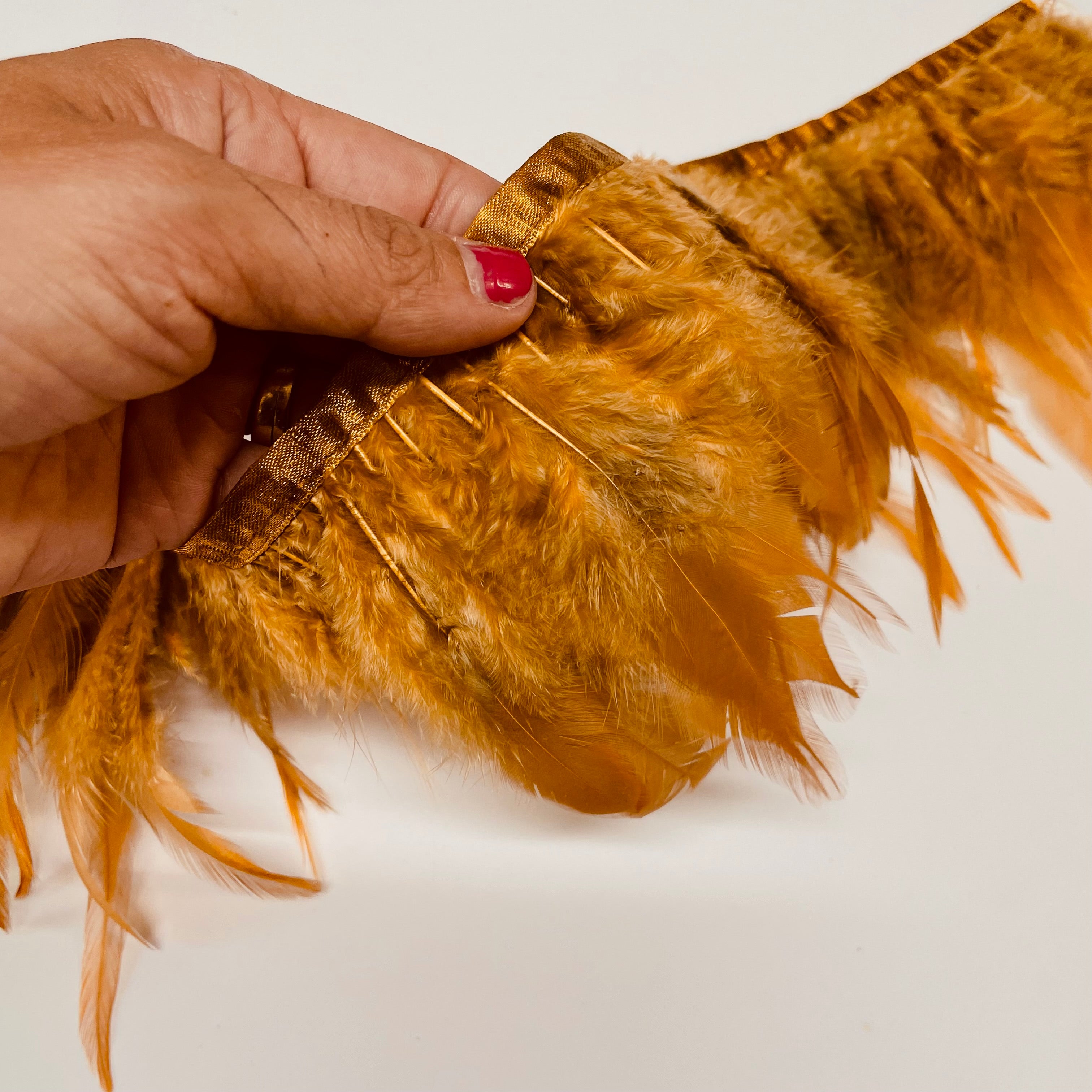 Hackle Saddle Rooster Feather RIBBON Strung per metre - Golden Brown
