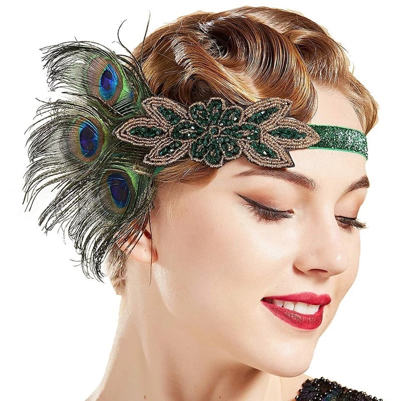 Great Gatsby 1920's Flapper Headdress Fancy Dress - Emerald Green (Style 3)