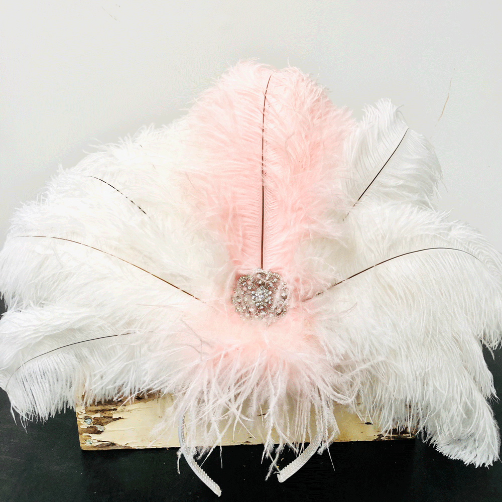 Ostrich Feather Blondine Jewel Rhinestone Showgirl Costume Headpiece