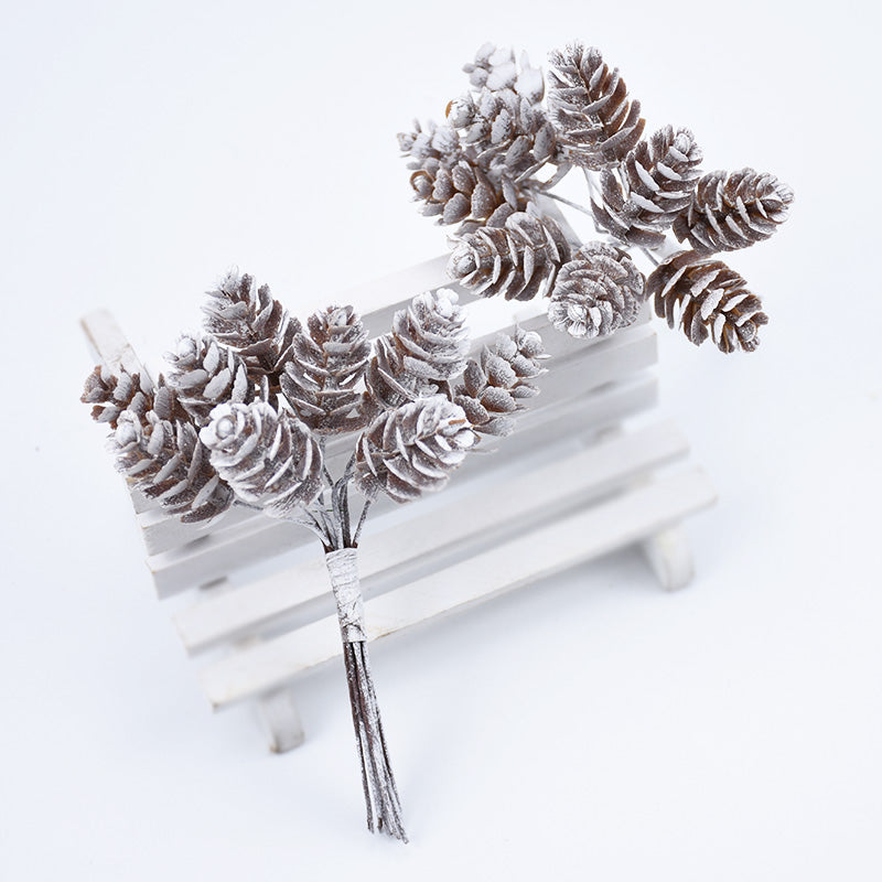 Artificial Christmas Pine Cones Wired Picks - Winter Snow