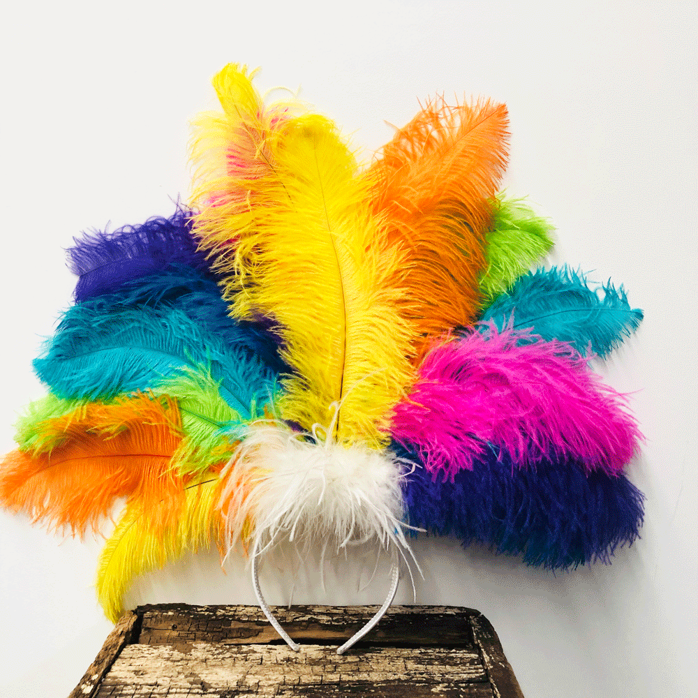 Ostrich Feather Blondine Showgirl Costume Headdress - Rio Rainbow Bright