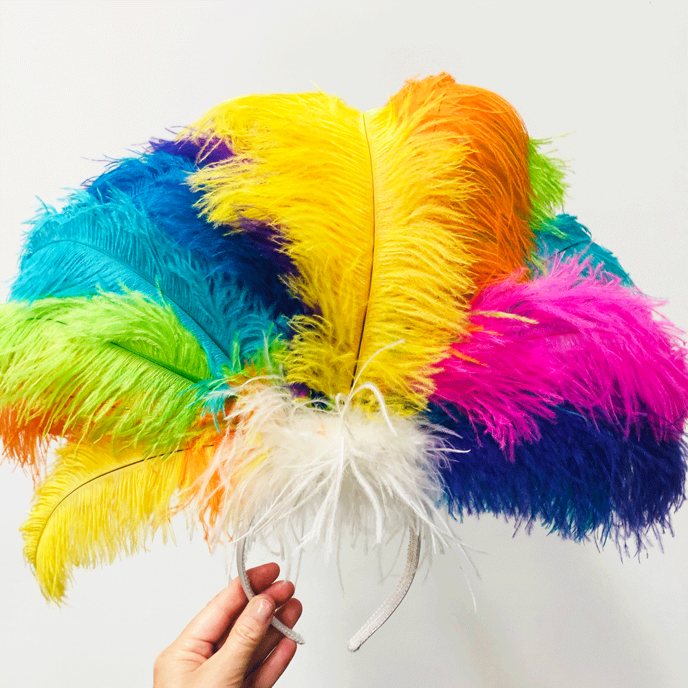 Ostrich Feather Blondine Showgirl Costume Headdress - Rio Rainbow Bright