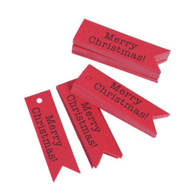 Merry Christmas Paper Gift Tags x 50 pcs - Red Flag