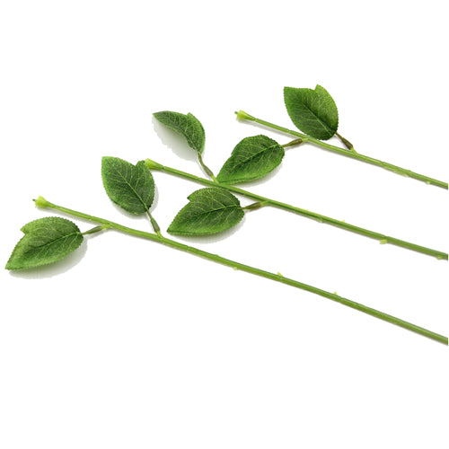Florist Flower Plastic Wire Rose Stems with LEAVES 2mm Dark Green x 10 pcs