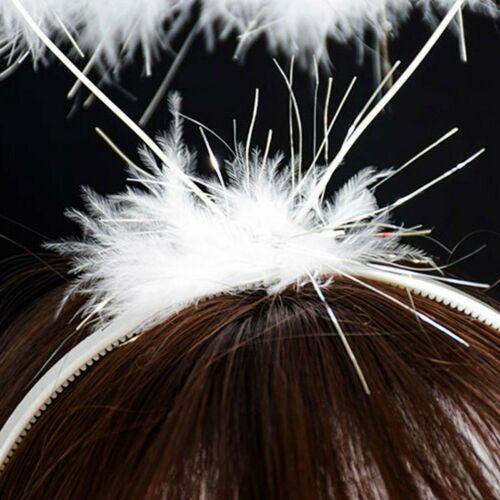 Feather Glittery Angel Halo Costume Party Headband - White