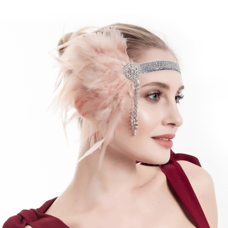 Great Gatsby 1920's Flapper Feather Headdress Fancy Dress - Pink (Style 14)