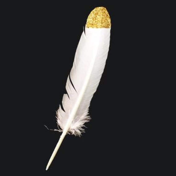 Turkey Wing Feather - White Gold Glitter Tipped